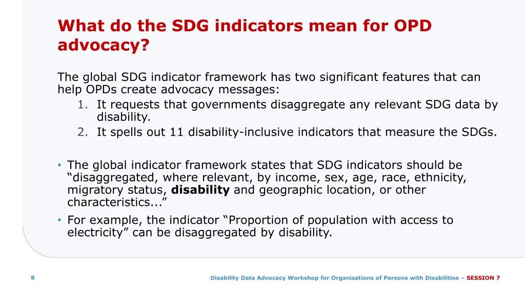 what do the sdg indicators mean for opd advocacy