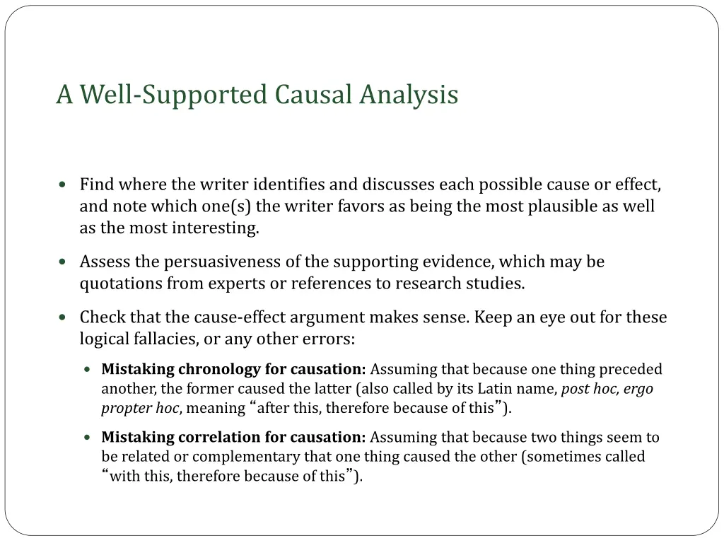 a well supported causal analysis