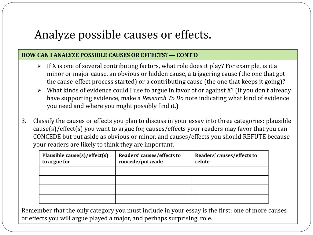 analyze possible causes or effects 1