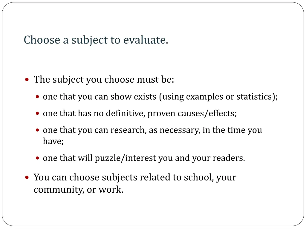 choose a subject to evaluate