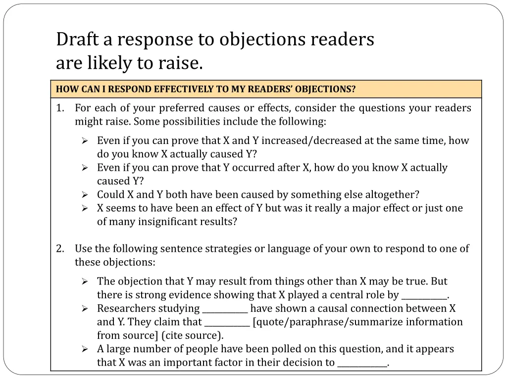 draft a response to objections readers are likely