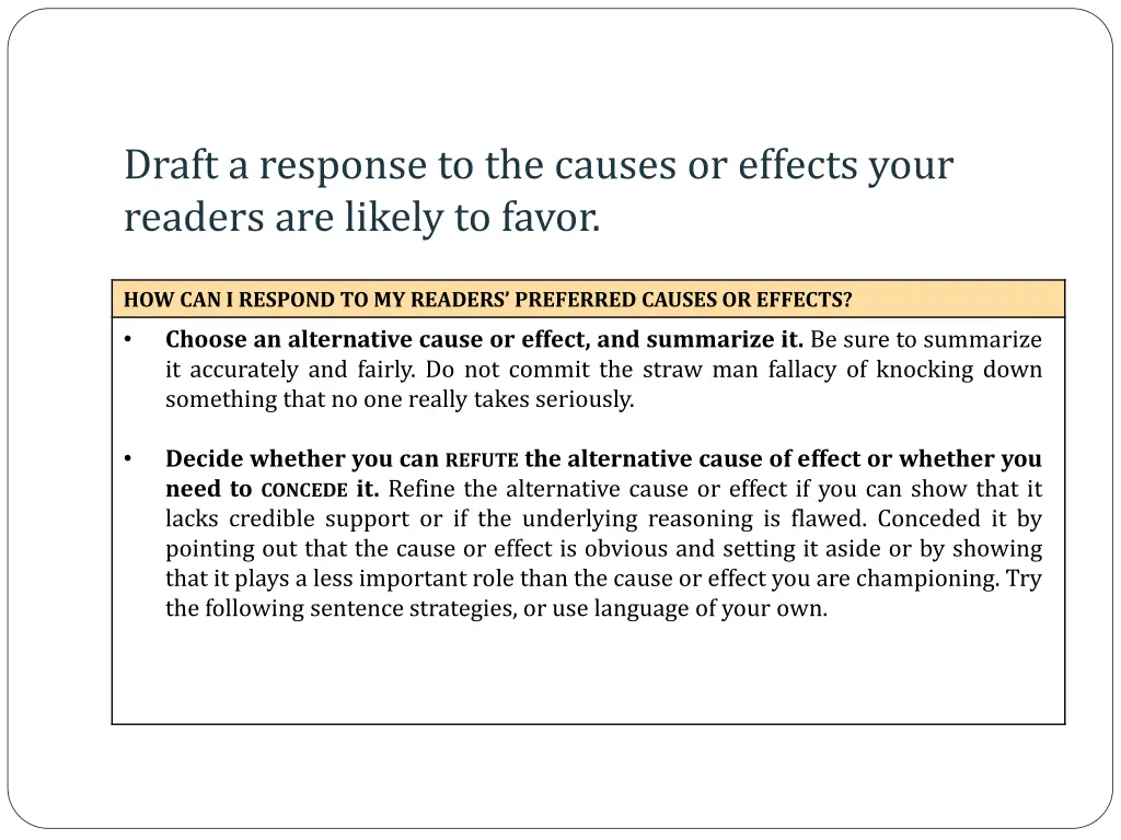 draft a response to the causes or effects your