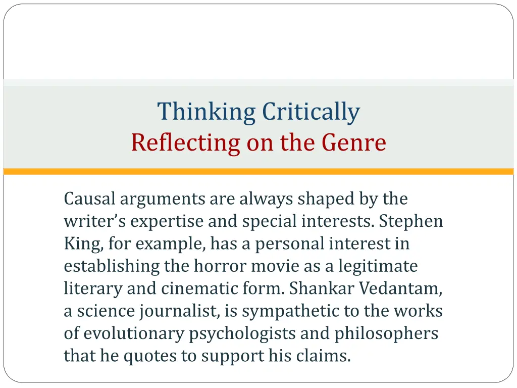 thinking critically reflecting on the genre