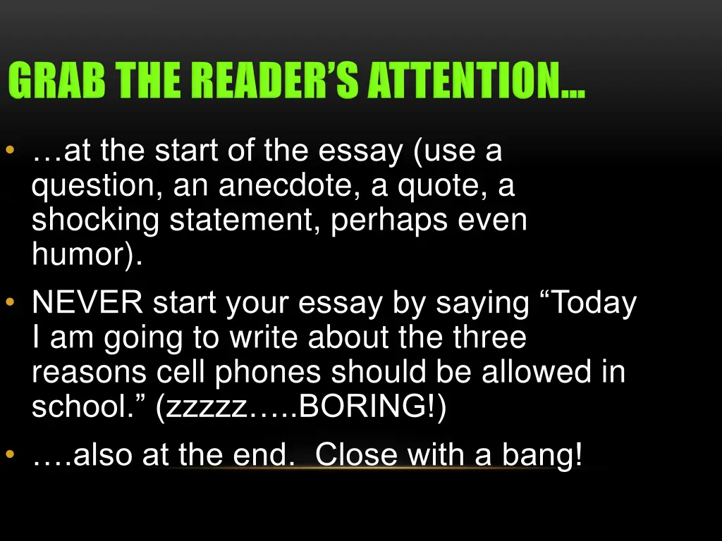 at the start of the essay use a question