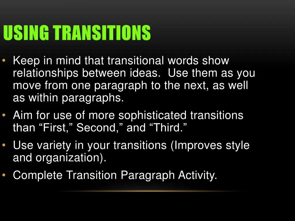 keep in mind that transitional words show