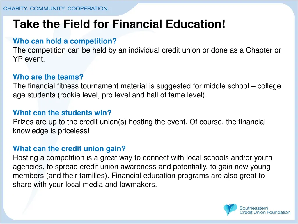 take the field for financial education