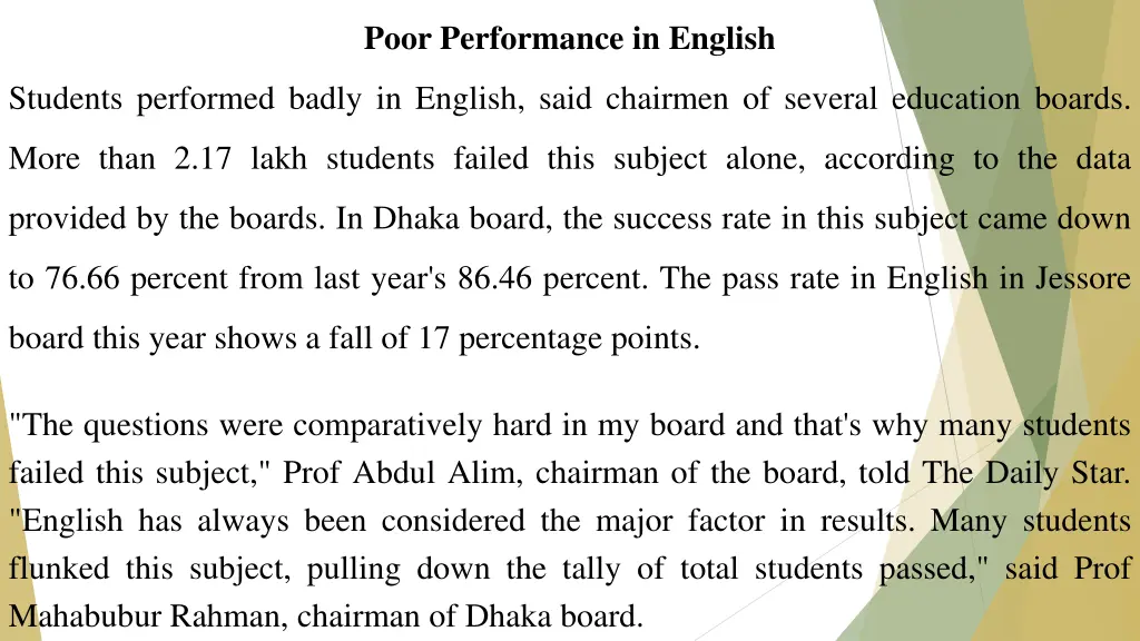 poor performance in english