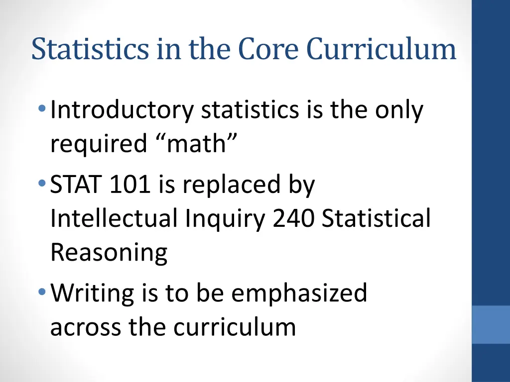 statistics in the core curriculum