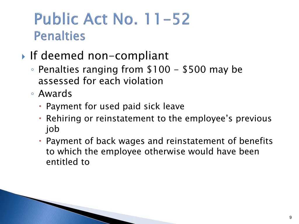 if deemed non compliant penalties ranging from