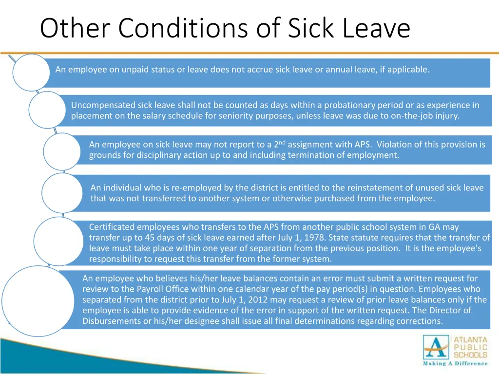 other conditions of sick leave