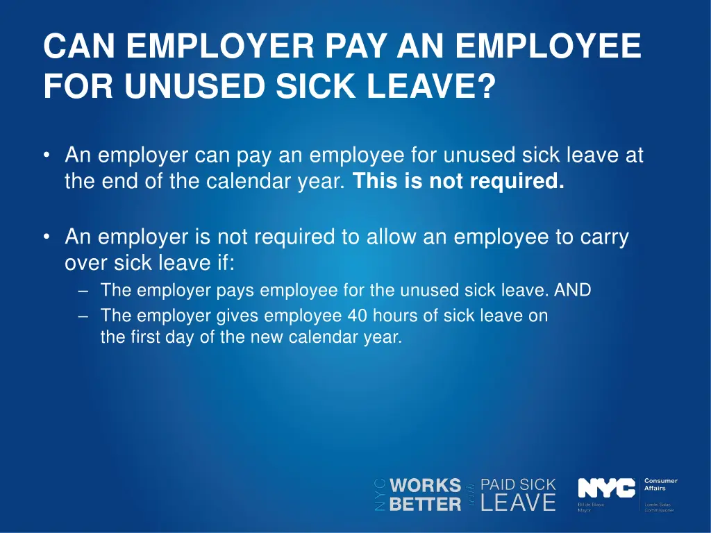 can employer pay an employee for unused sick leave