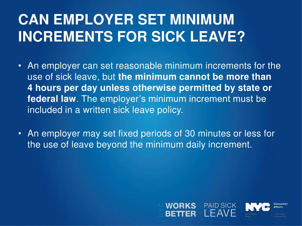 can employer set minimum increments for sick leave