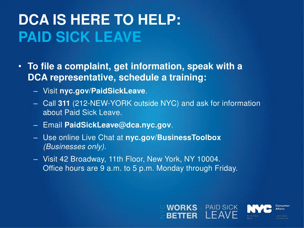 dca is here to help paid sick leave