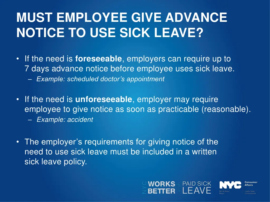 must employee give advance notice to use sick