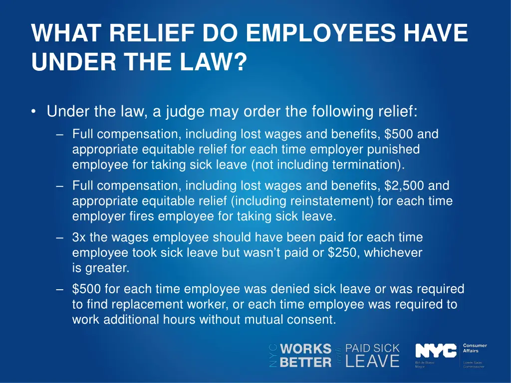 what relief do employees have under the law