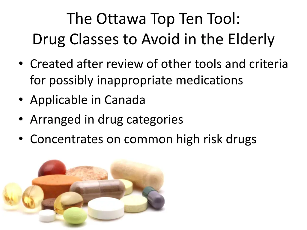 the ottawa top ten tool drug classes to avoid