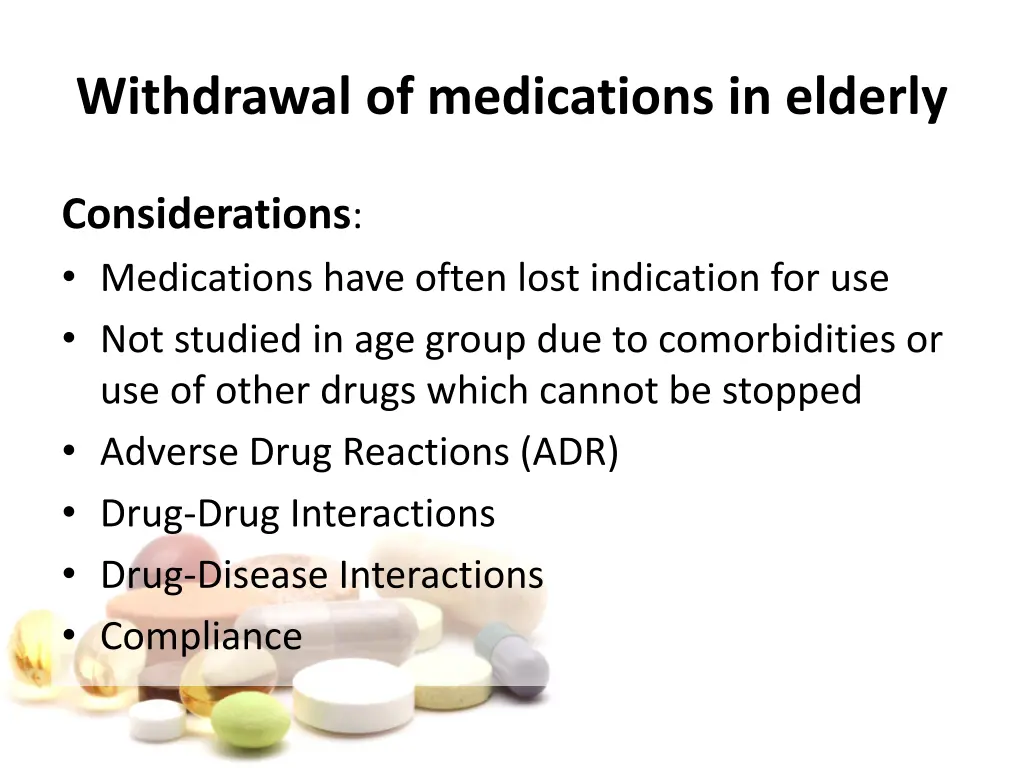 withdrawal of medications in elderly