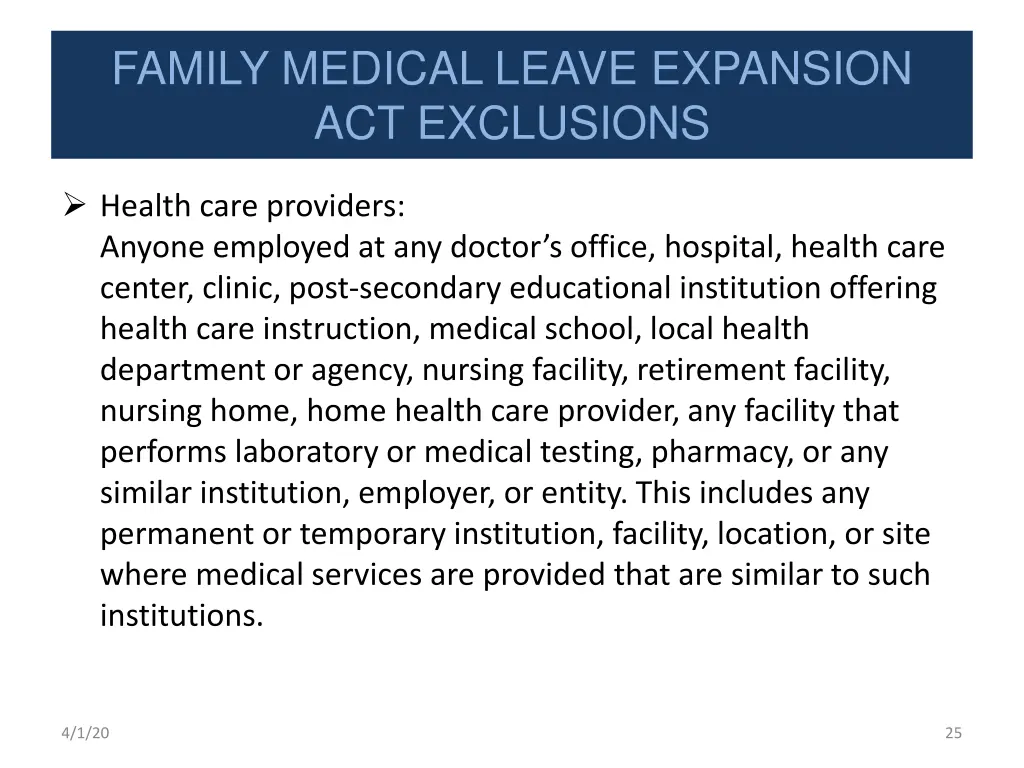 family medical leave expansion act exclusions