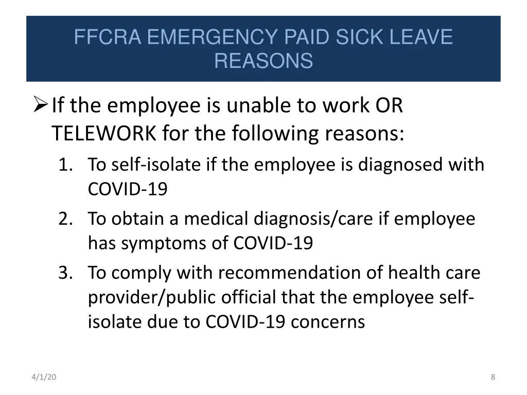 ffcra emergency paid sick leave reasons