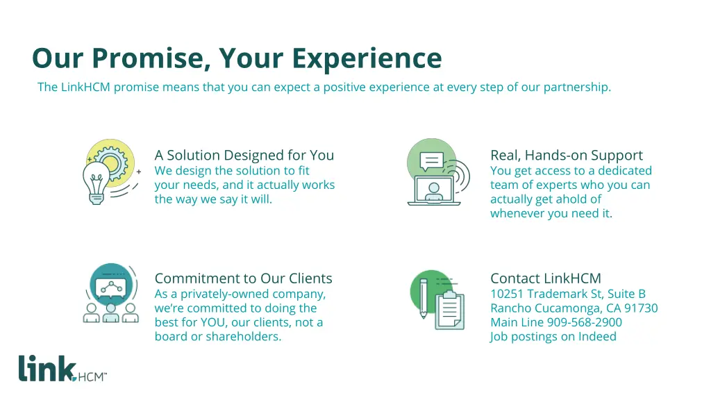 our promise your experience the linkhcm promise