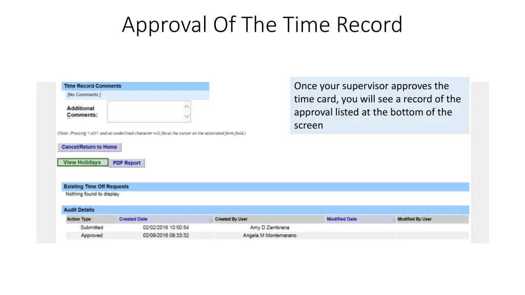 approval of the time record