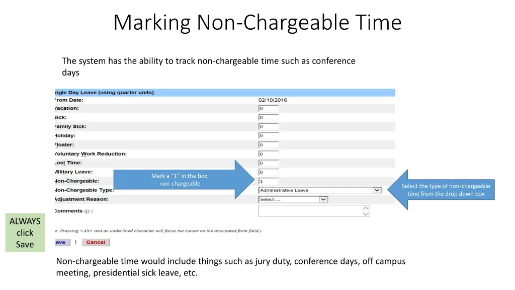 marking non chargeable time