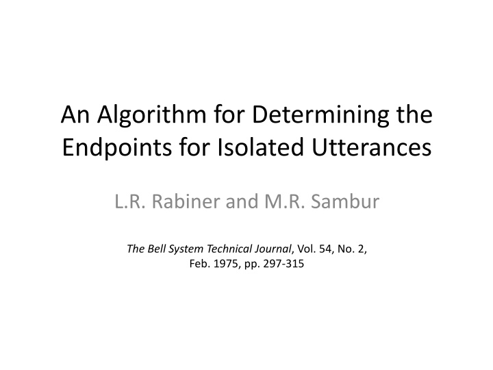 an algorithm for determining the endpoints