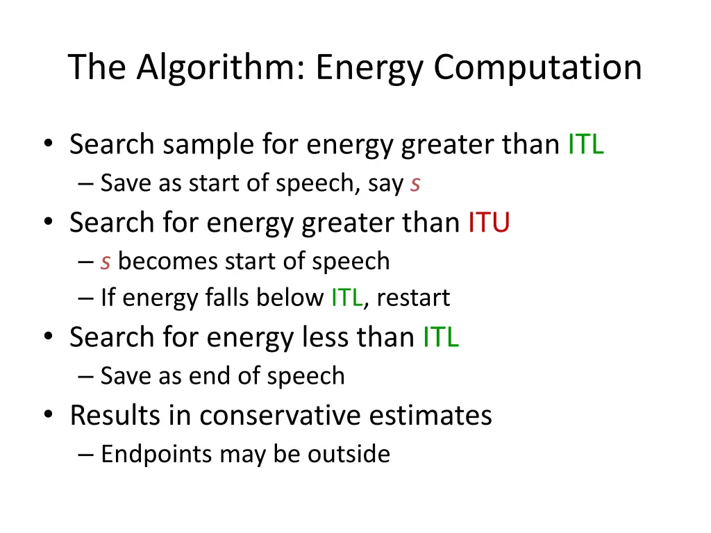 the algorithm energy computation