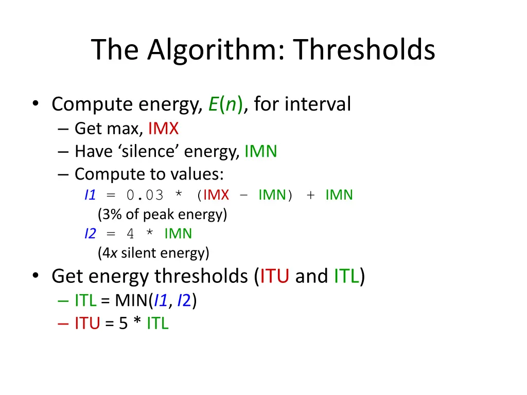 the algorithm thresholds