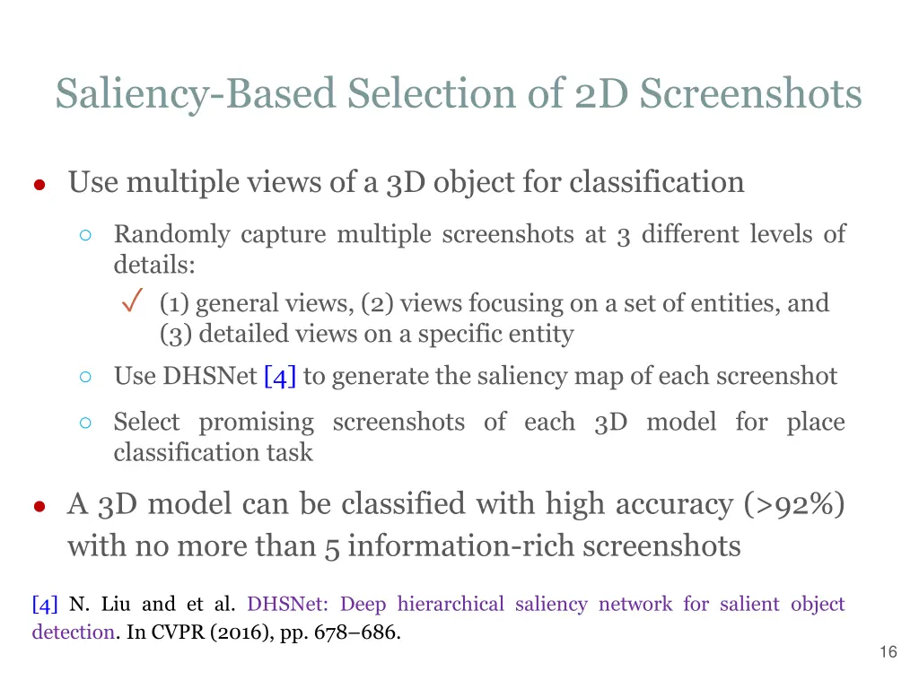 saliency based selection of 2d screenshots