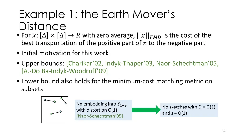 example 1 the earth mover s distance for with