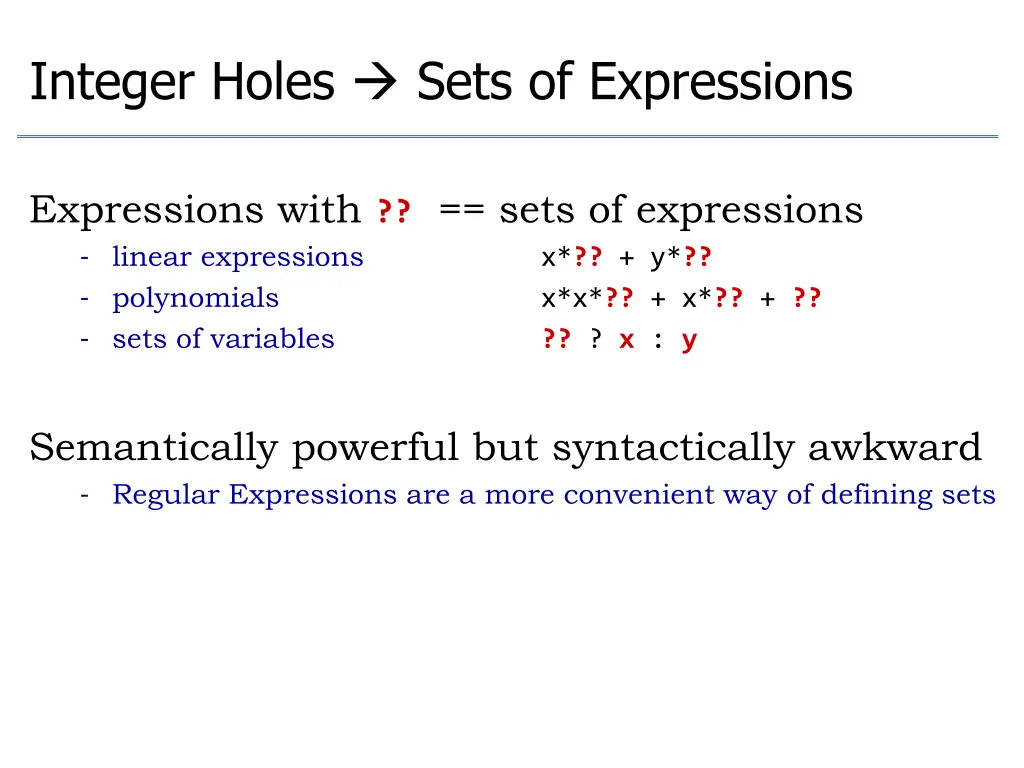 integer holes sets of expressions 1