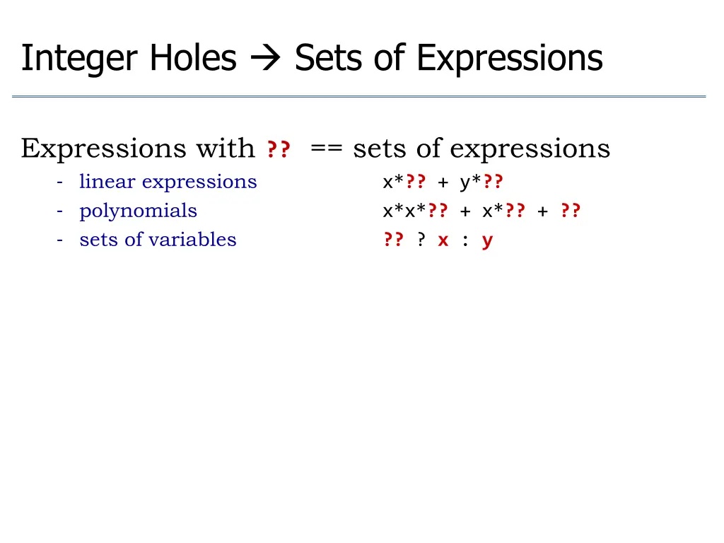 integer holes sets of expressions