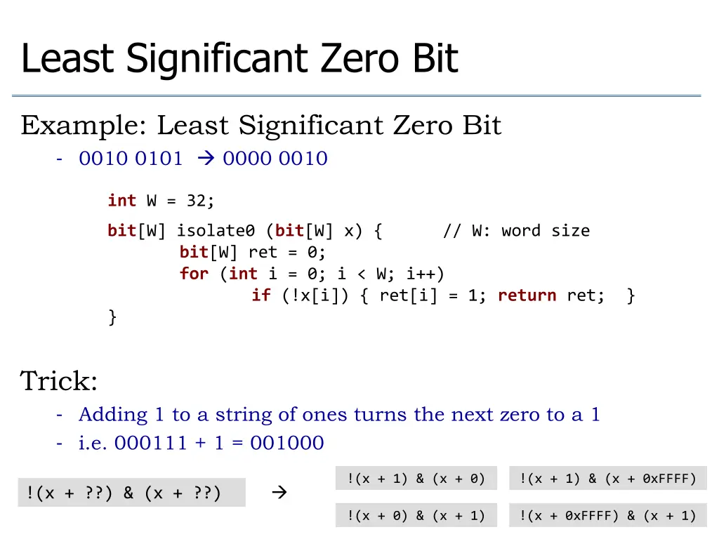 least significant zero bit