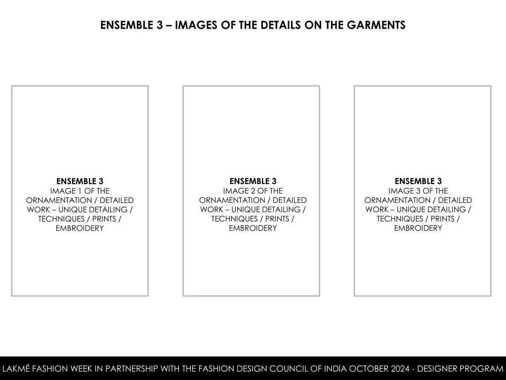 ensemble 3 images of the details on the garments