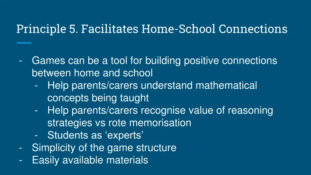 principle 5 facilitates home school connections