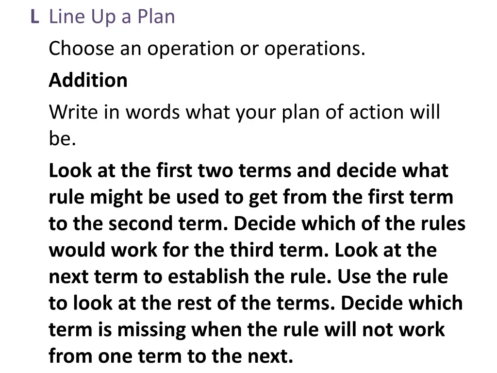 l line up a plan choose an operation