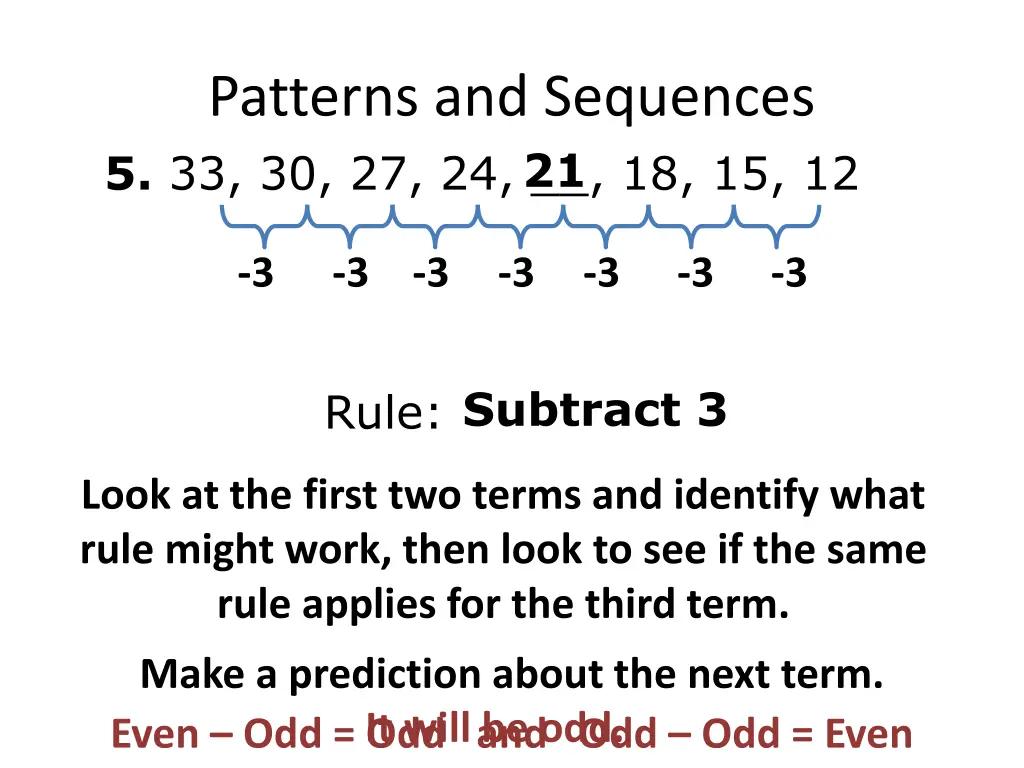 patterns and sequences 5 33 30 27 24 18 15 12