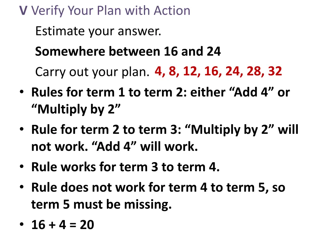 v verify your plan with action estimate your