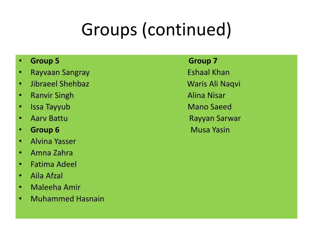 groups continued