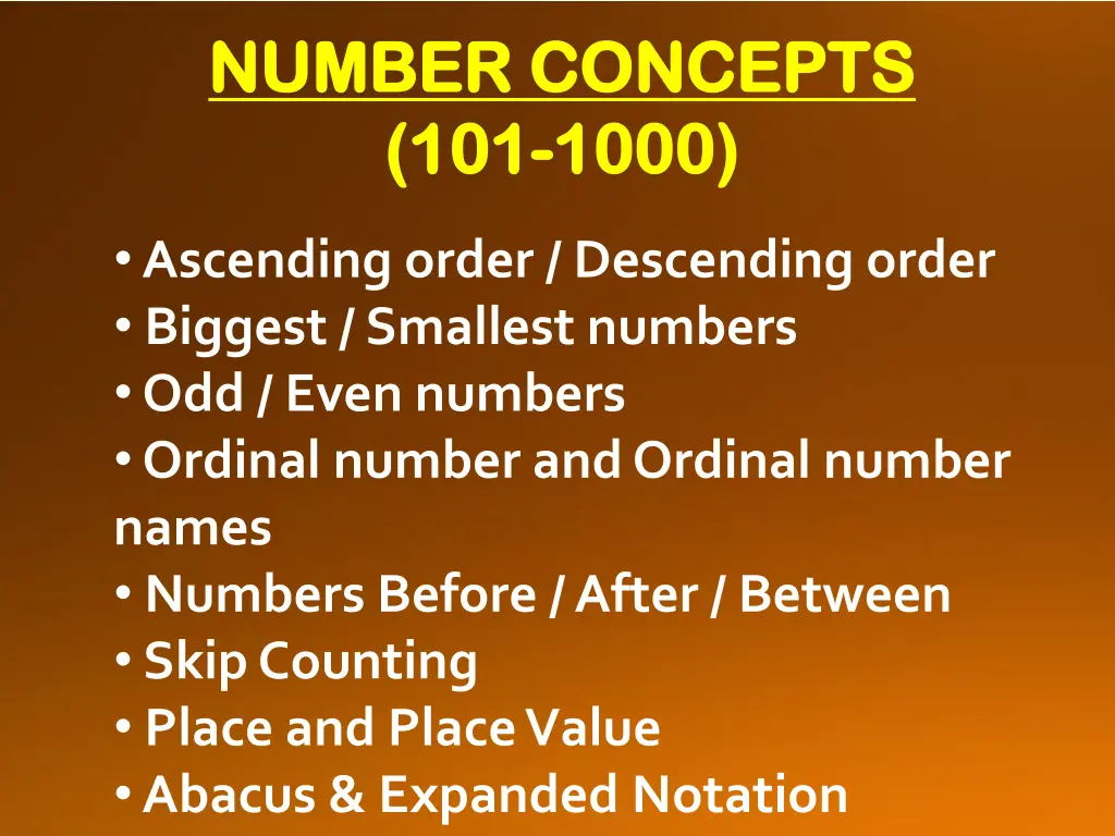 number concepts number concepts 101 101 1000 1000