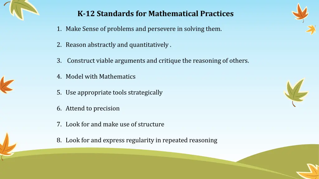 k 12 standards for mathematical practices