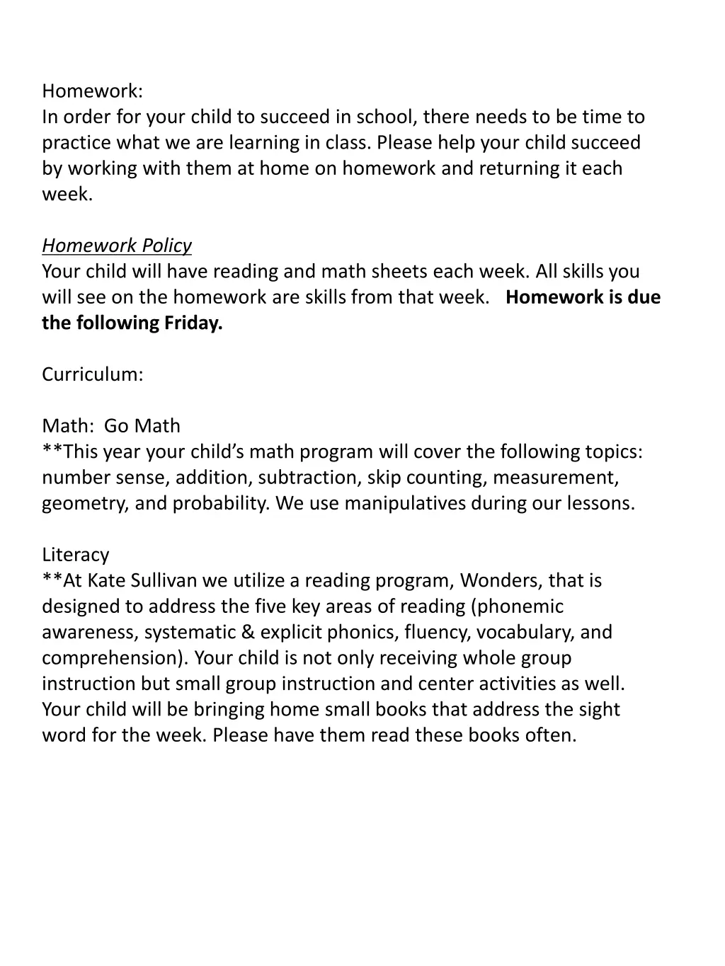 homework in order for your child to succeed