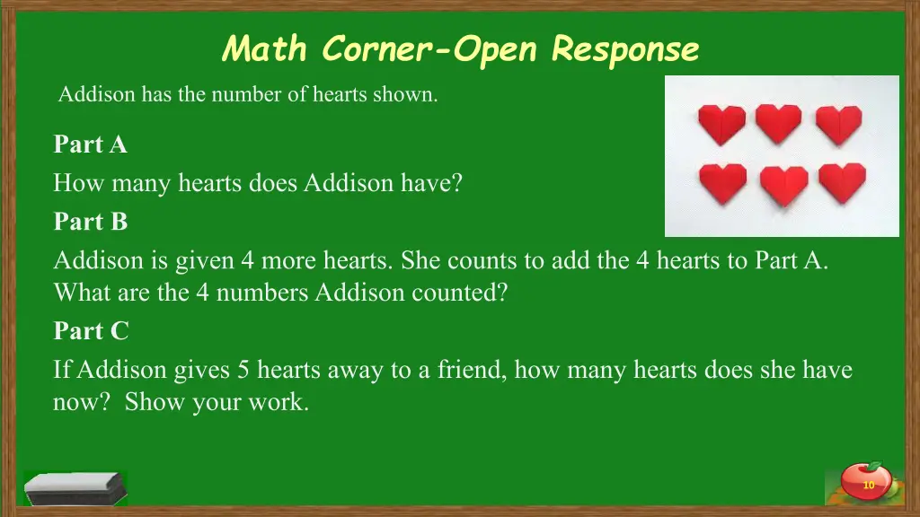 math corner open response addison has the number