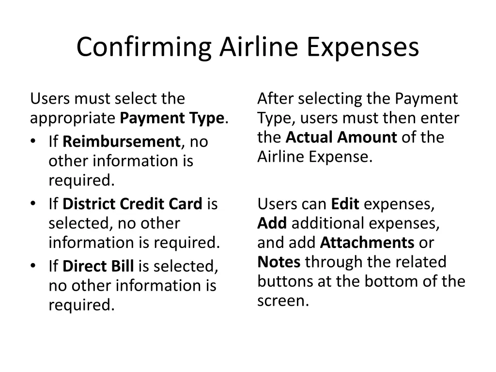 confirming airline expenses