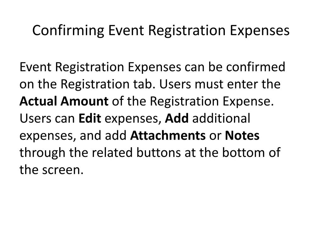 confirming event registration expenses