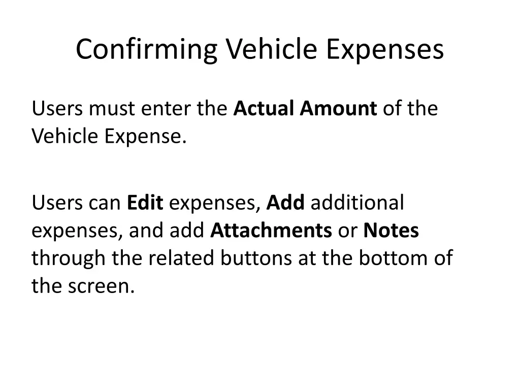 confirming vehicle expenses