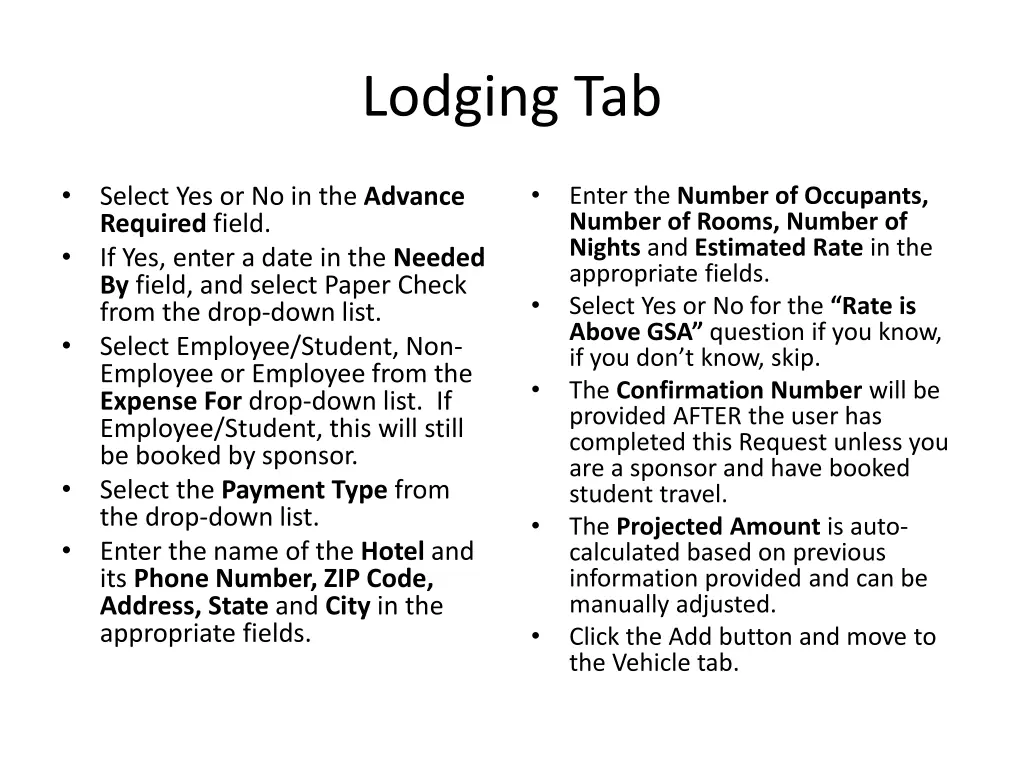 lodging tab