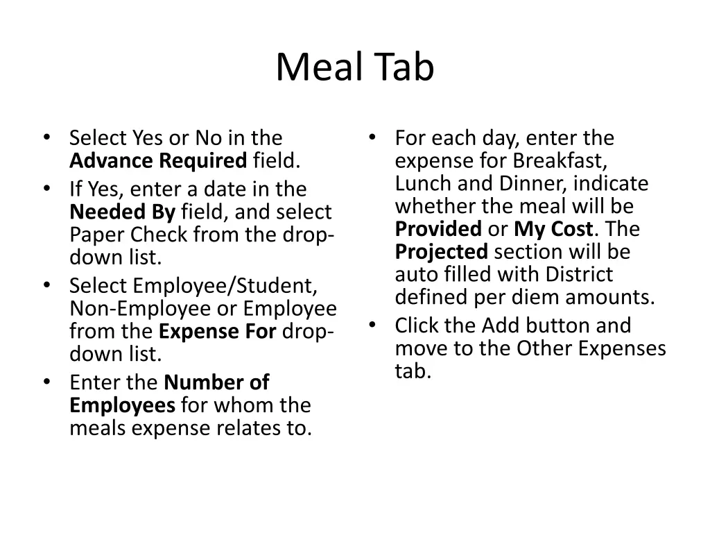 meal tab