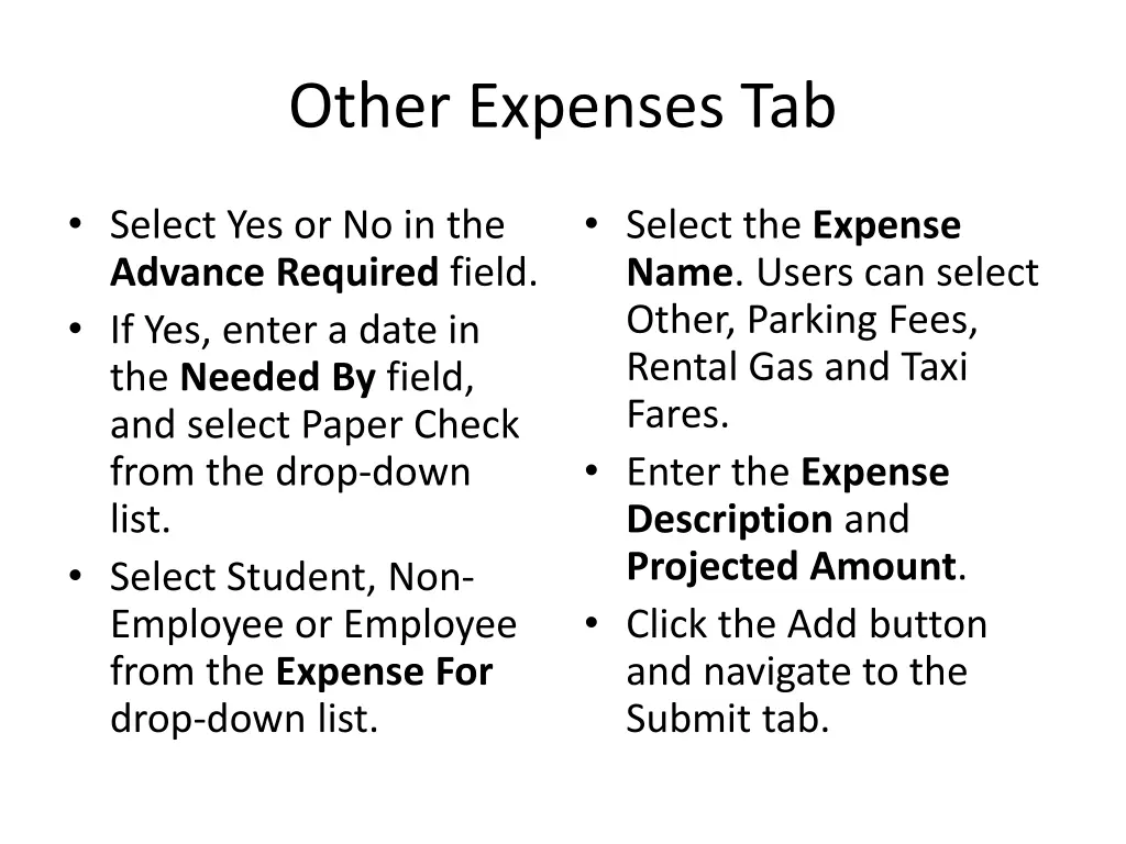 other expenses tab